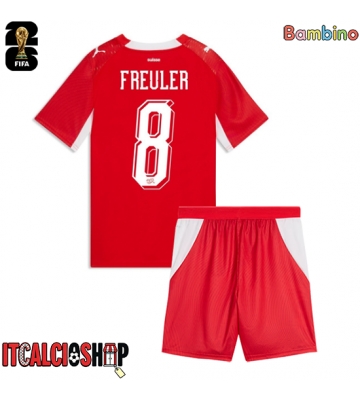 Svizzera Remo Freuler #8 Prima Maglia Bambino Mondiali 2026 Manica Corta (+ Pantaloni corti)